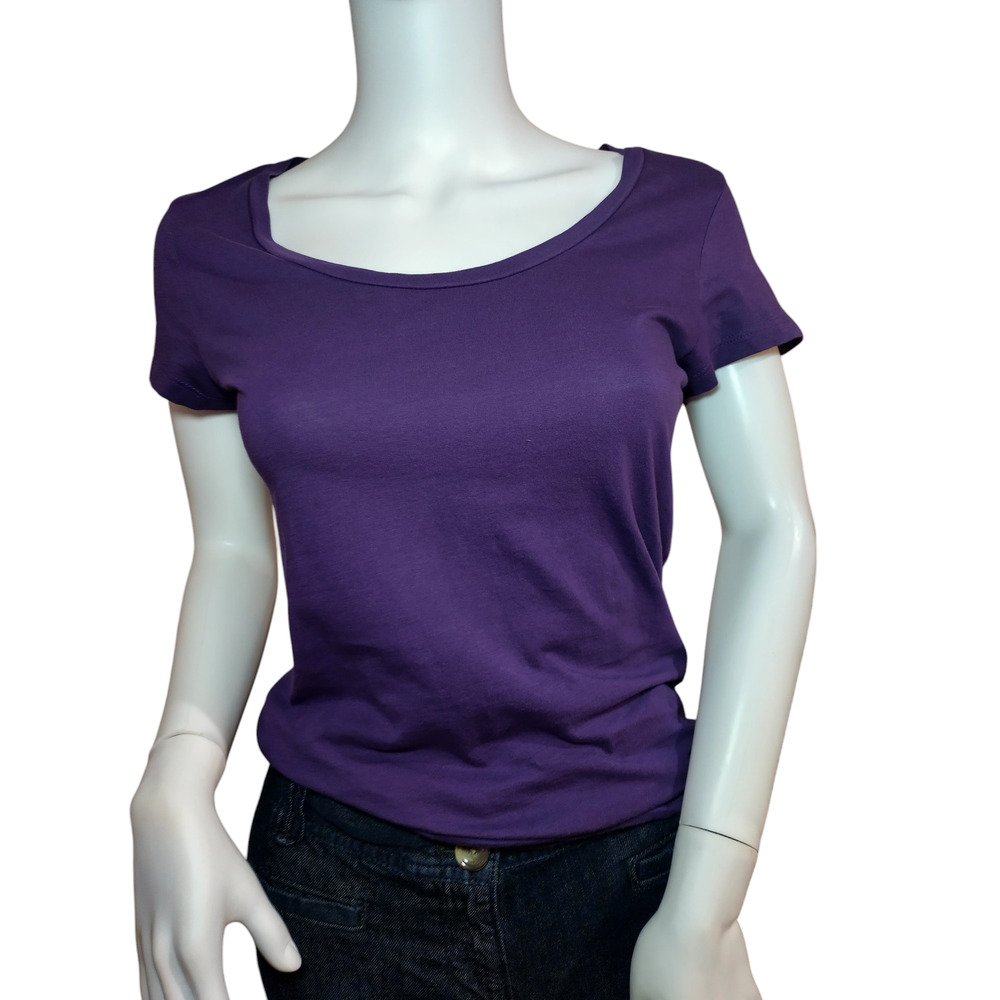 14th & Union Womens Pullover Cap Short Sleeve Scoop neck Tee Shirt Small Purple